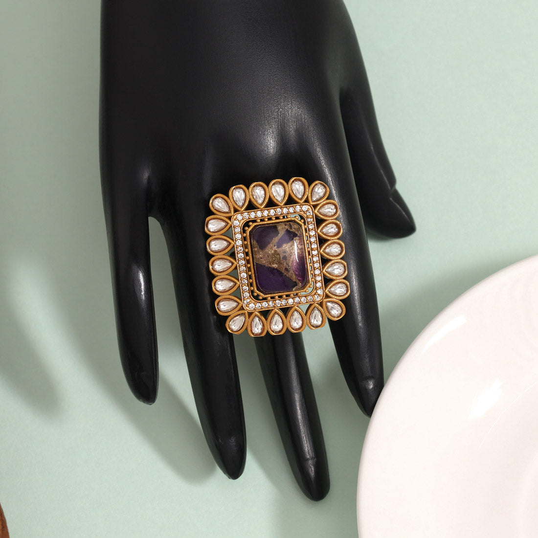 Graceful Purple Color American Diamond Finger Ring With Shine And Charm - Preyans.com