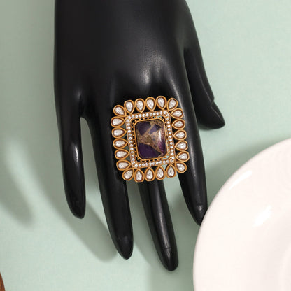 Graceful Purple Color American Diamond Finger Ring With Shine And Charm - Preyans.com