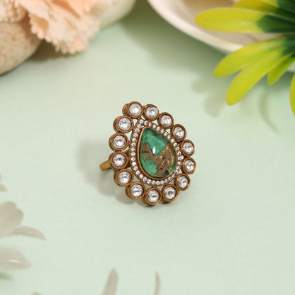 Vibrant Green Color American Diamond Finger Ring For Trendy Styling - Preyans.com