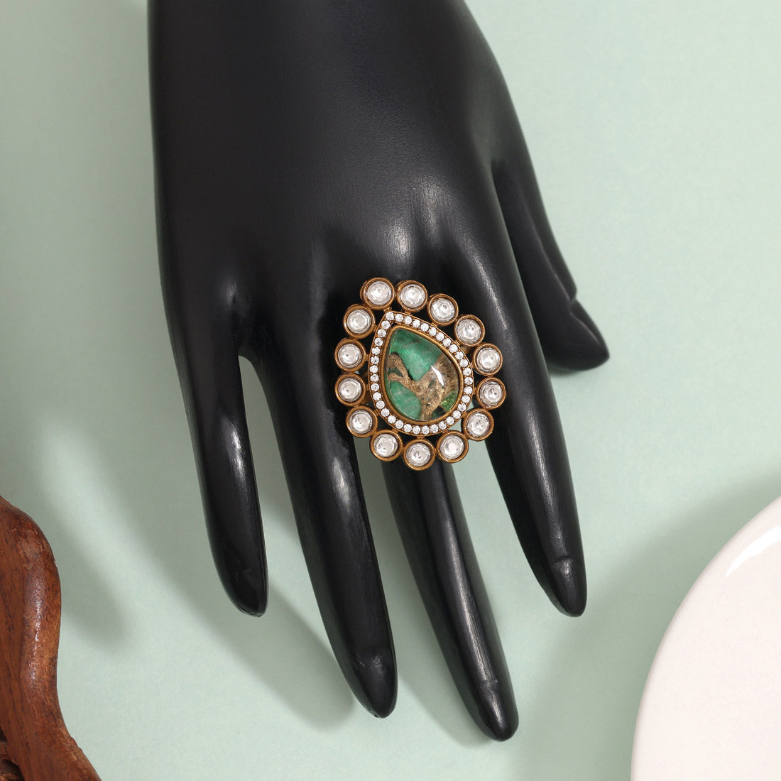 Vibrant Green Color American Diamond Finger Ring For Trendy Styling - Preyans.com