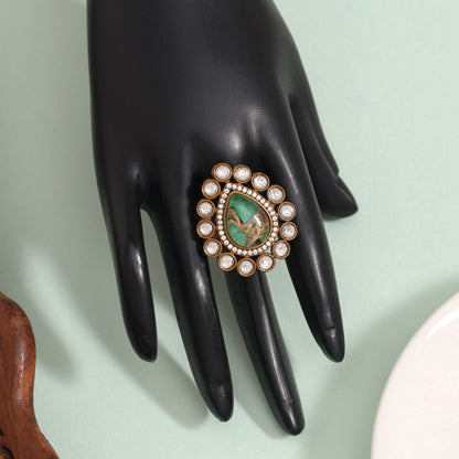 Vibrant Green Color American Diamond Finger Ring For Trendy Styling - Preyans.com