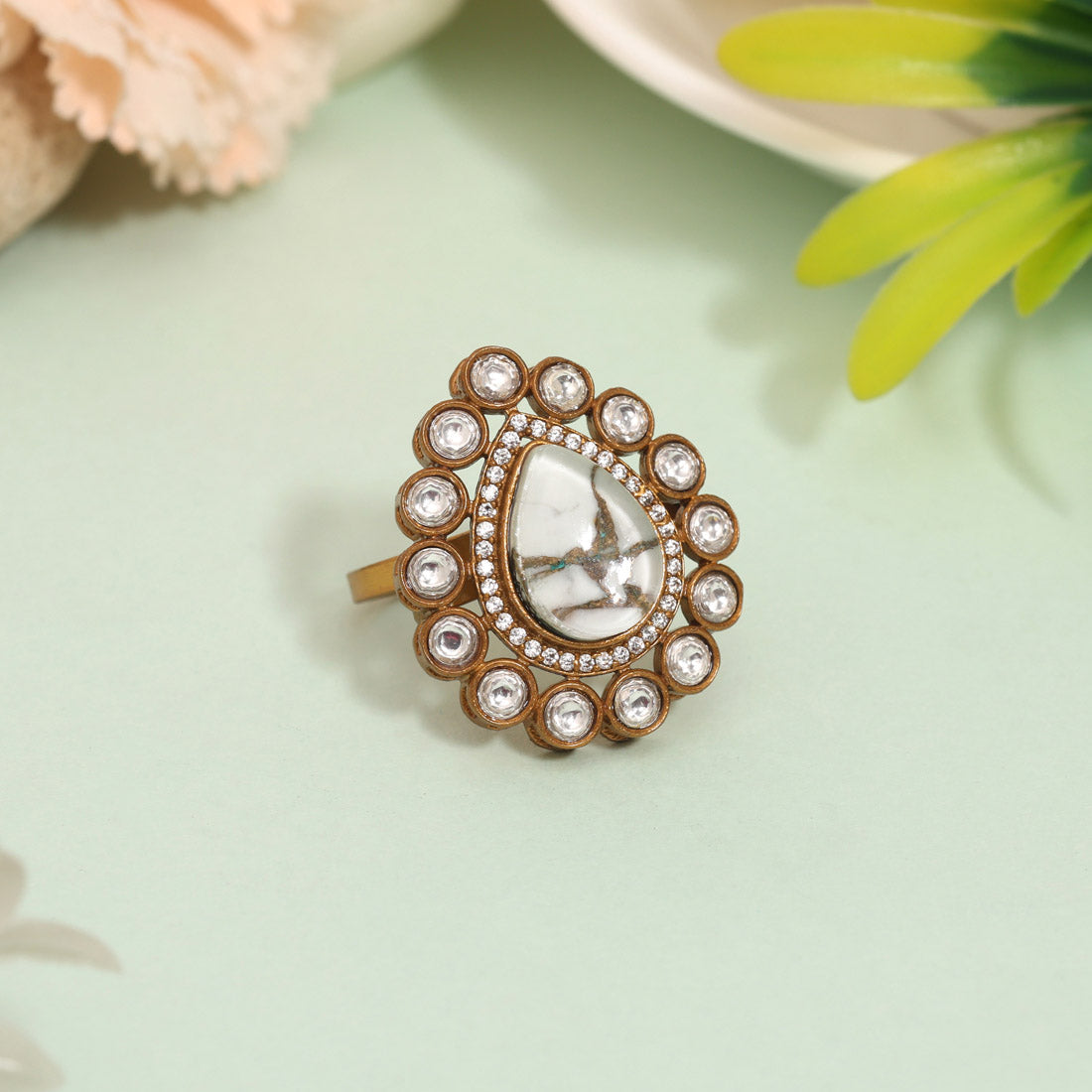 Sleek White Color American Diamond Finger Ring With Delicate Detailing - Preyans.com