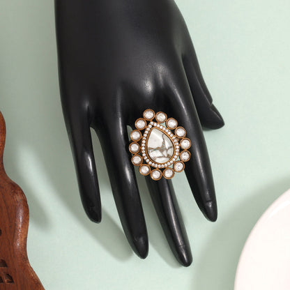 Sleek White Color American Diamond Finger Ring With Delicate Detailing - Preyans.com