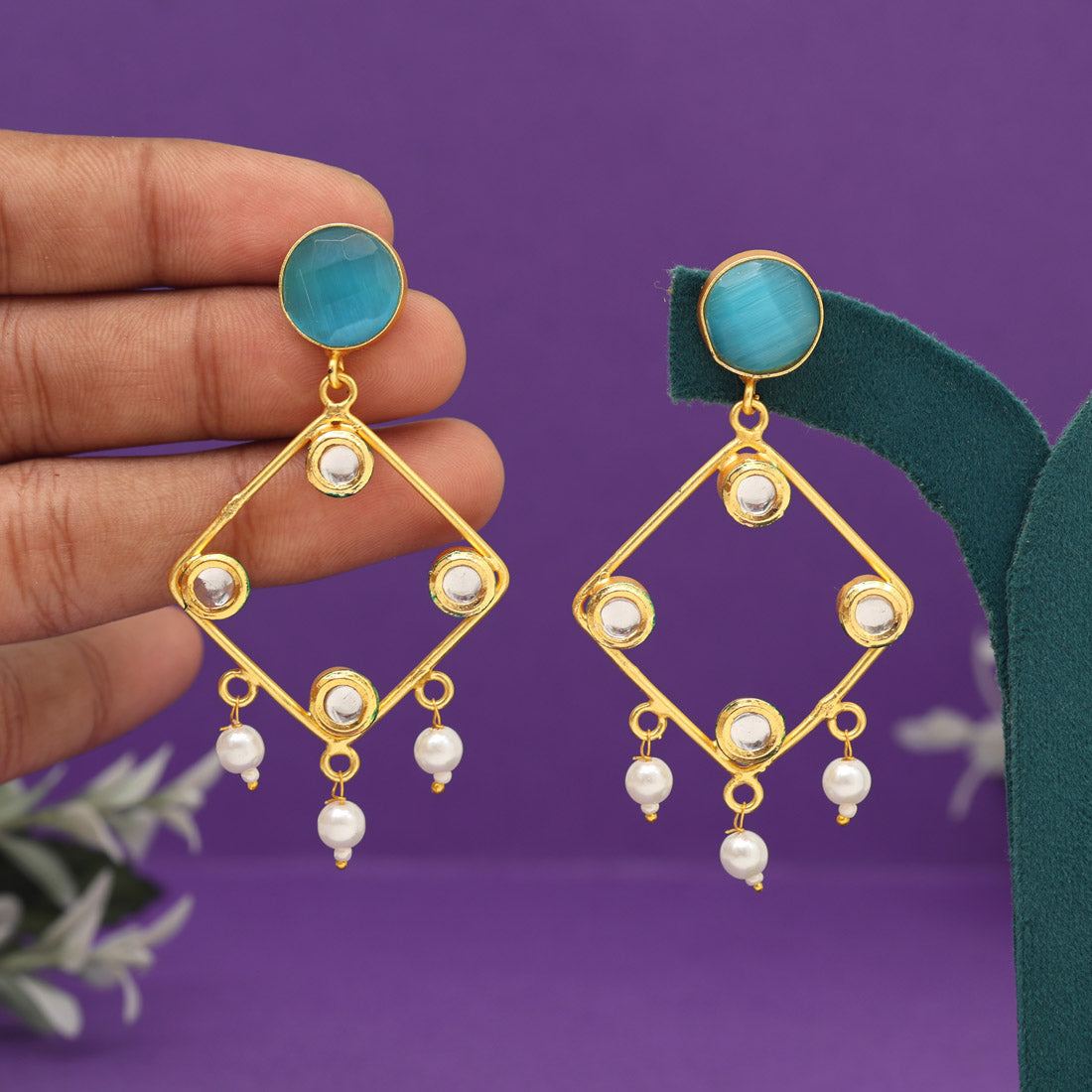 Sky Blue Color Amrapali Earrings (AMPE403SBLU) - preyans.com