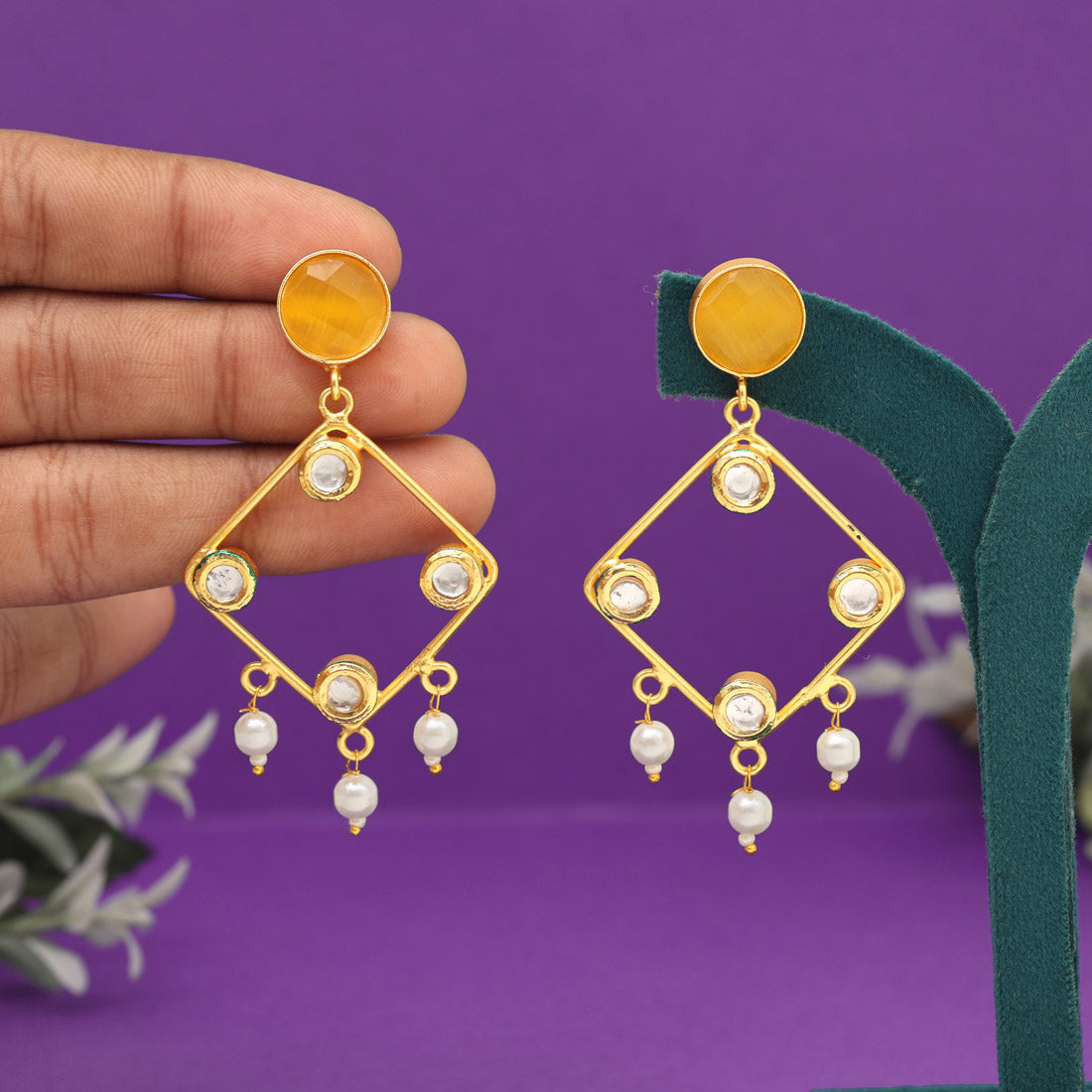 Yellow Color Amrapali Earrings (AMPE403YLW) - preyans.com