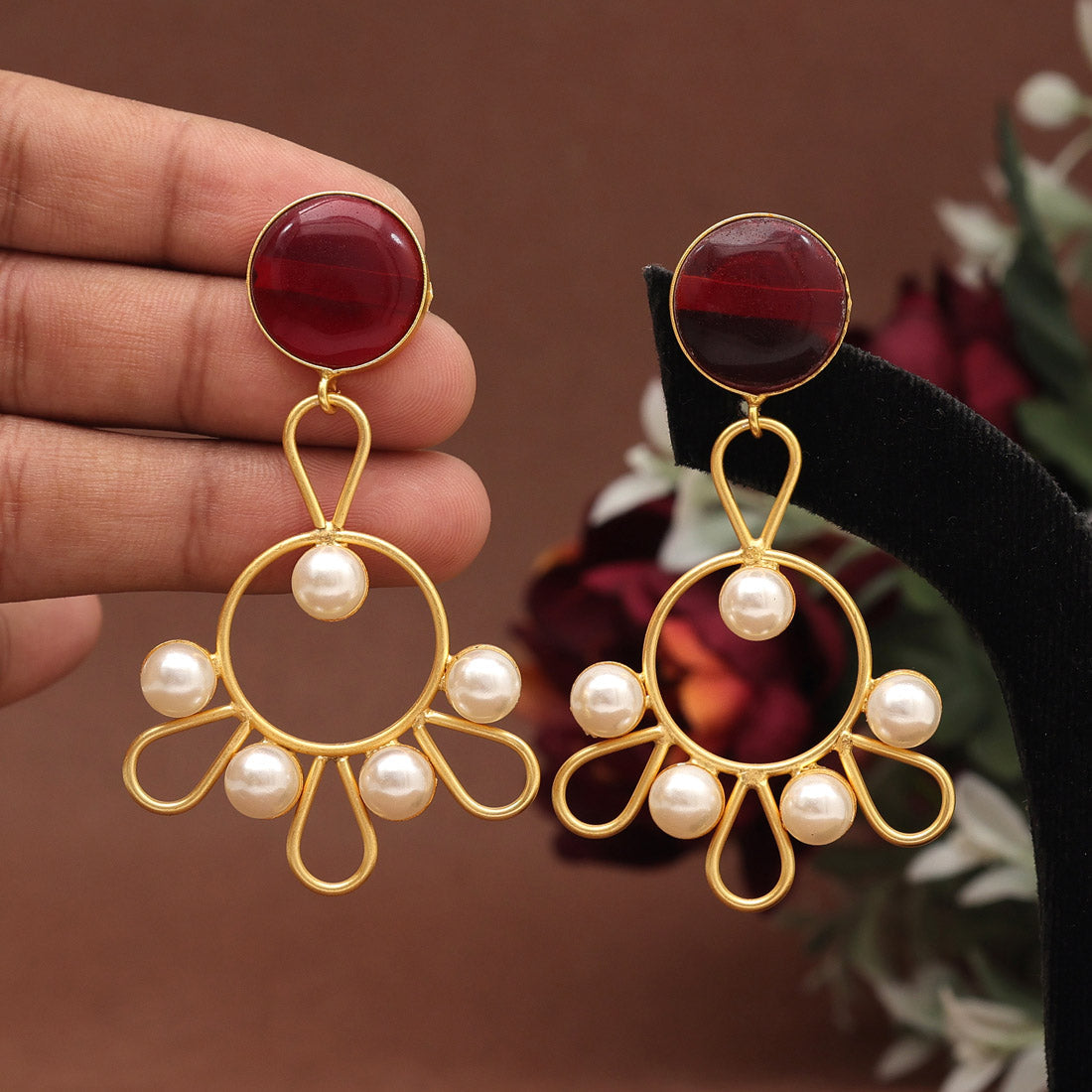 Maroon Color Amrapali Earrings (AMPE405MRN) - preyans.com