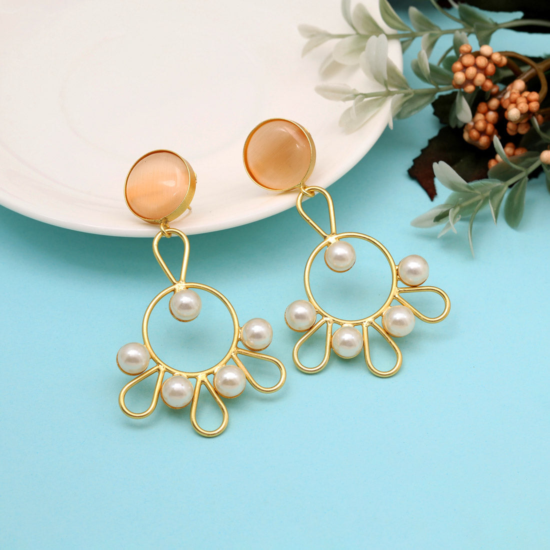 Peach Color Amrapali Earrings (AMPE405PCH) - preyans.com