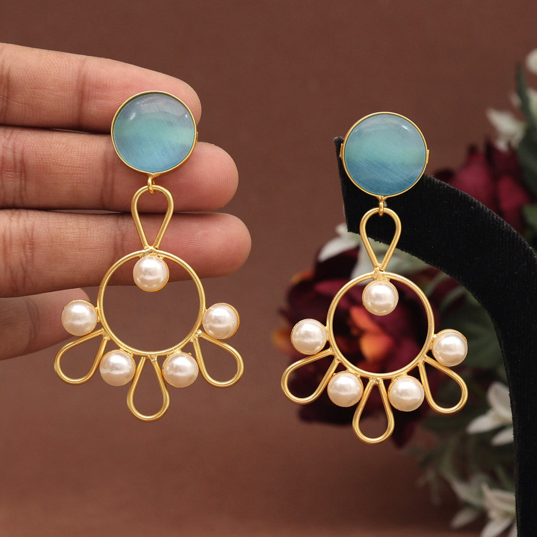 Sky Blue Color Amrapali Earrings (AMPE405SBLU) - preyans.com