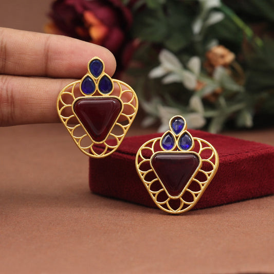 Maroon & Blue Color Amrapali Earrings (AMPE407MRNBLU) - preyans.com