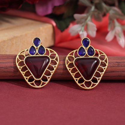 Maroon & Blue Color Amrapali Earrings (AMPE407MRNBLU) - preyans.com