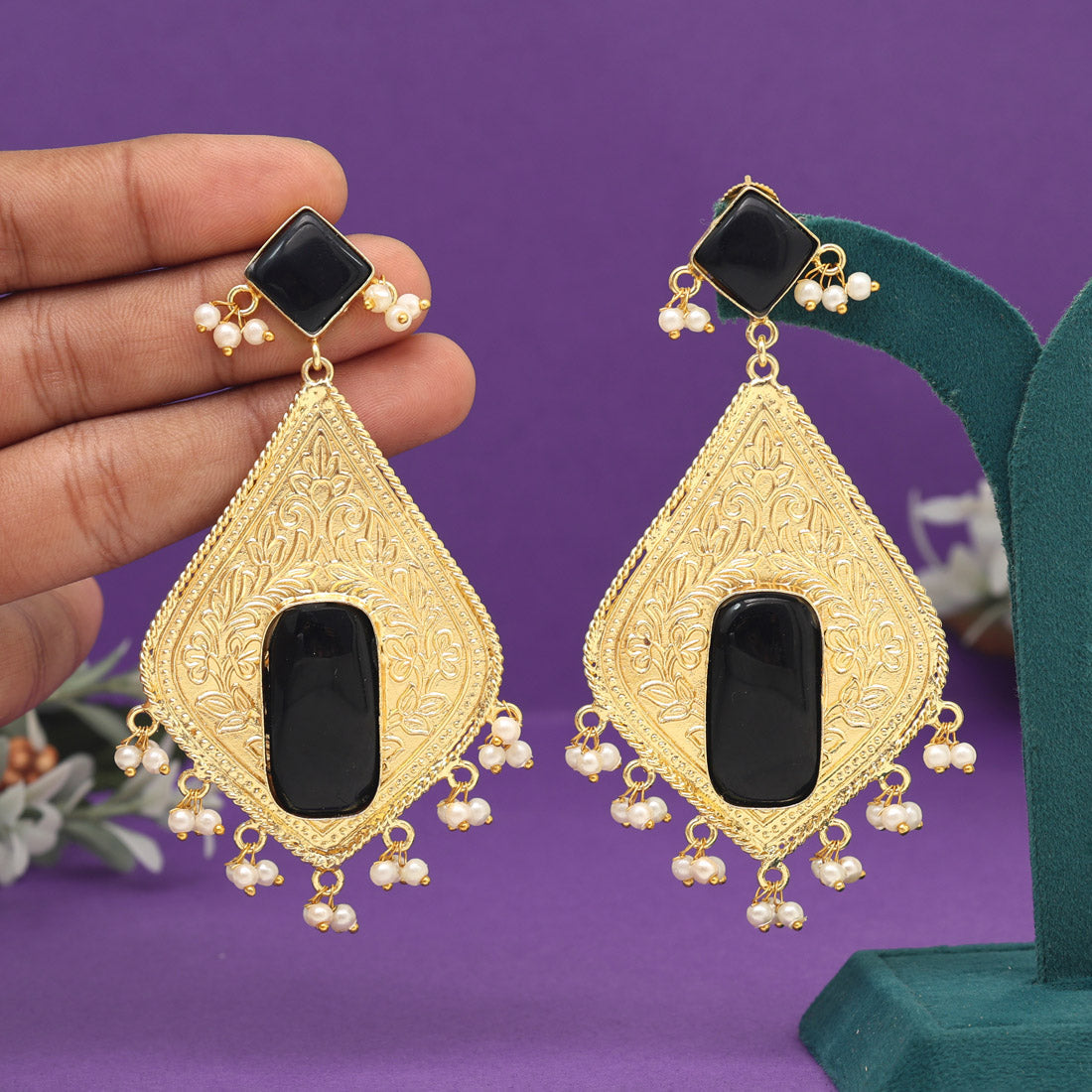 Black Color Amrapali Earrings (AMPE432BLK) - preyans.com