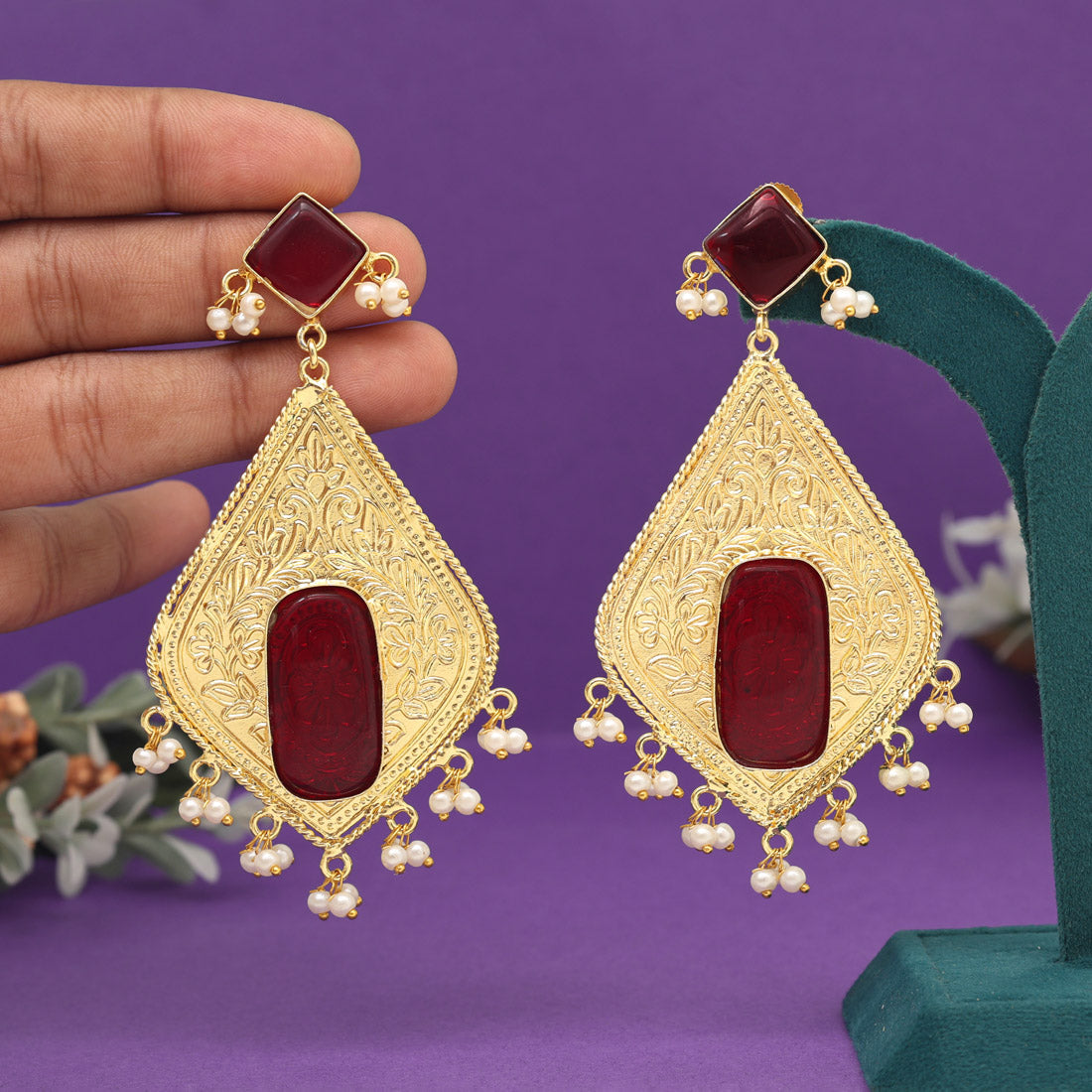 Maroon Color Amrapali Earrings (AMPE432MRN) - preyans.com