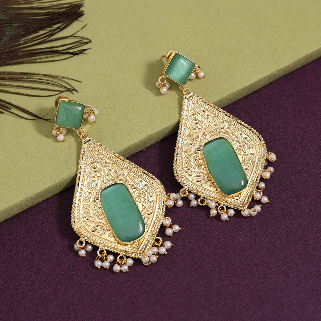 Rama Green Color Amrapali Earrings (AMPE432RGRN) - preyans.com