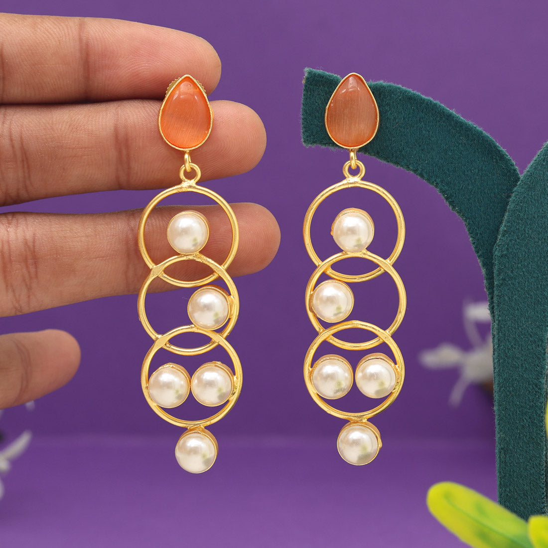 Orange Color Amrapali Earrings (AMPE434ORG) - preyans.com