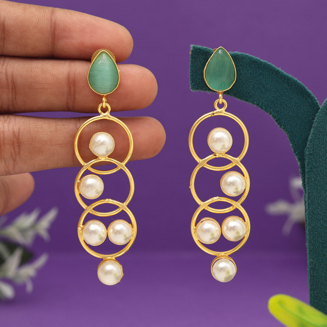 Rama Green Color Amrapali Earrings (AMPE434RGRN) - preyans.com