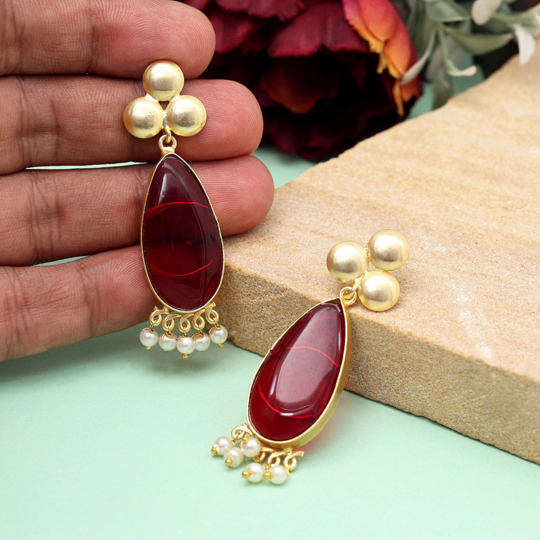 Maroon Color Amrapali Earrings (AMPE436MRN) - preyans.com