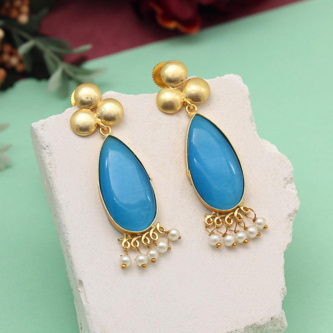 Sky Blue Color Amrapali Earrings (AMPE436SBLU) - preyans.com