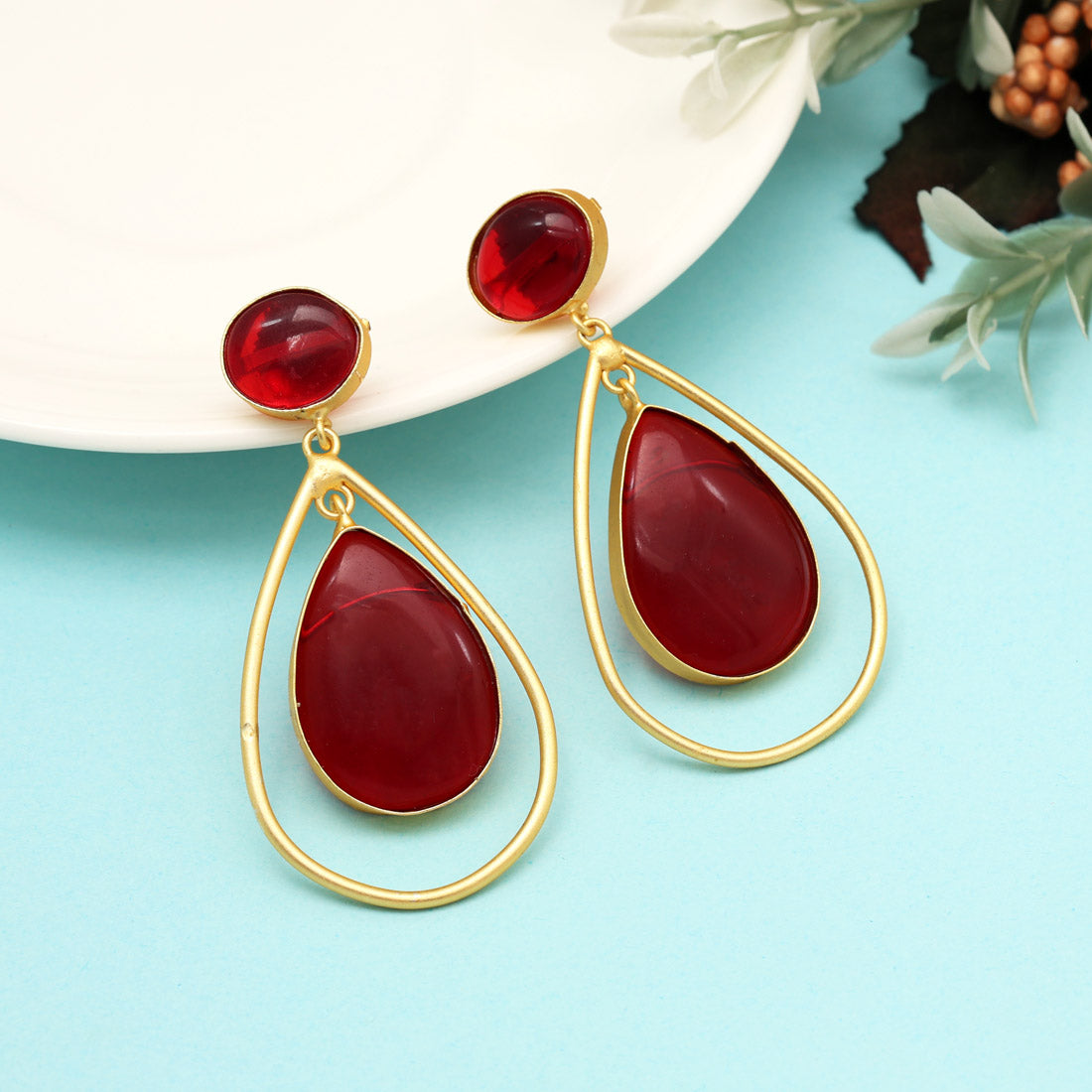 Maroon Color Amrapali Earrings (AMPE437MRN) - preyans.com