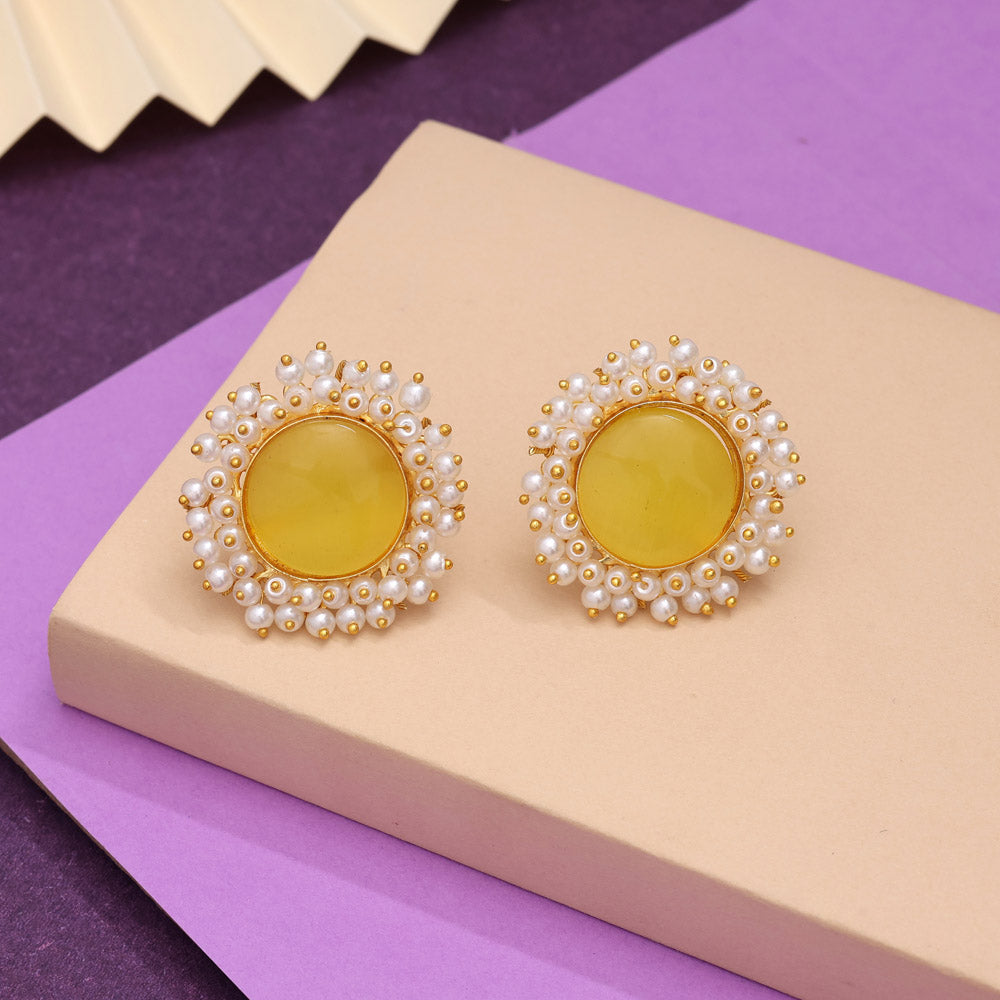 Lemon Yellow Color Amrapali Earrings - Preyans.com