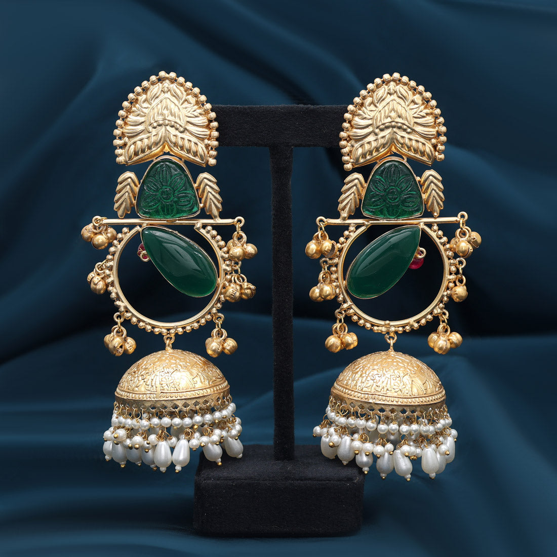 Green Color Handmade In Jaipur On Brass Metal With Natural Carving & Monalisa Stones Amrapali Earrings (AMPE440GRN) - Preyans.com