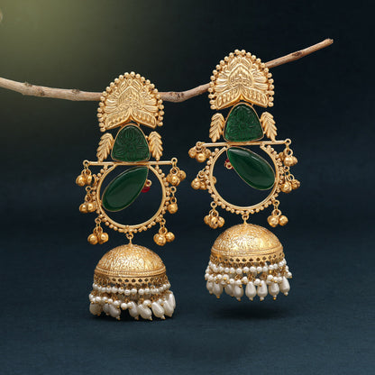 Green Color Handmade In Jaipur On Brass Metal With Natural Carving & Monalisa Stones Amrapali Earrings (AMPE440GRN) - Preyans.com