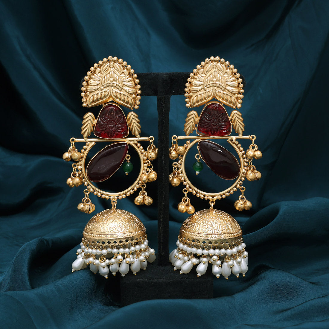 Maroon Color Handmade In Jaipur On Brass Metal With Natural Carving & Monalisa Stones Amrapali Earrings (AMPE440MRN) - Preyans.com