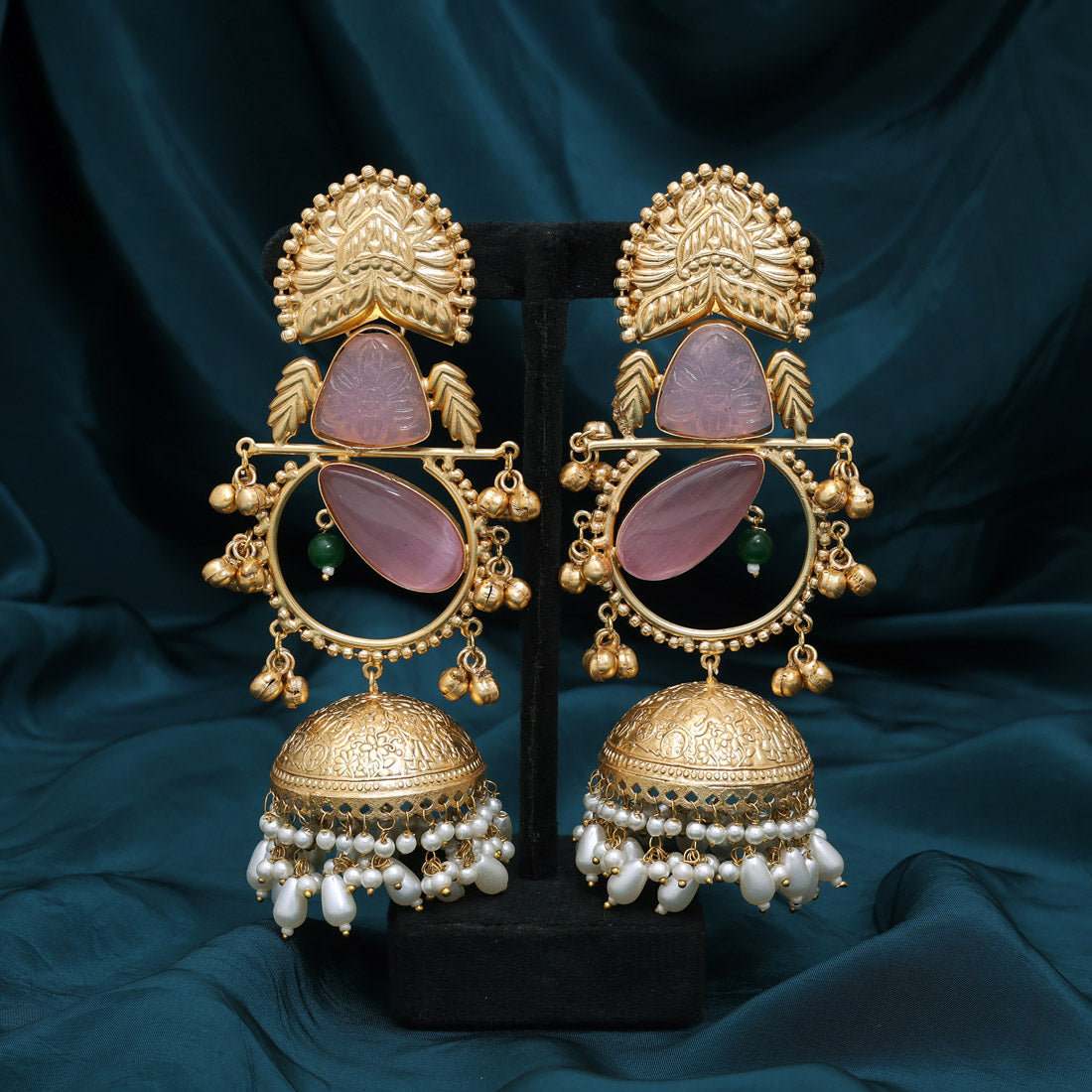 Pink Color Handmade In Jaipur On Brass Metal With Natural Carving & Monalisa Stones Amrapali Earrings (AMPE440PNK) - Preyans.com