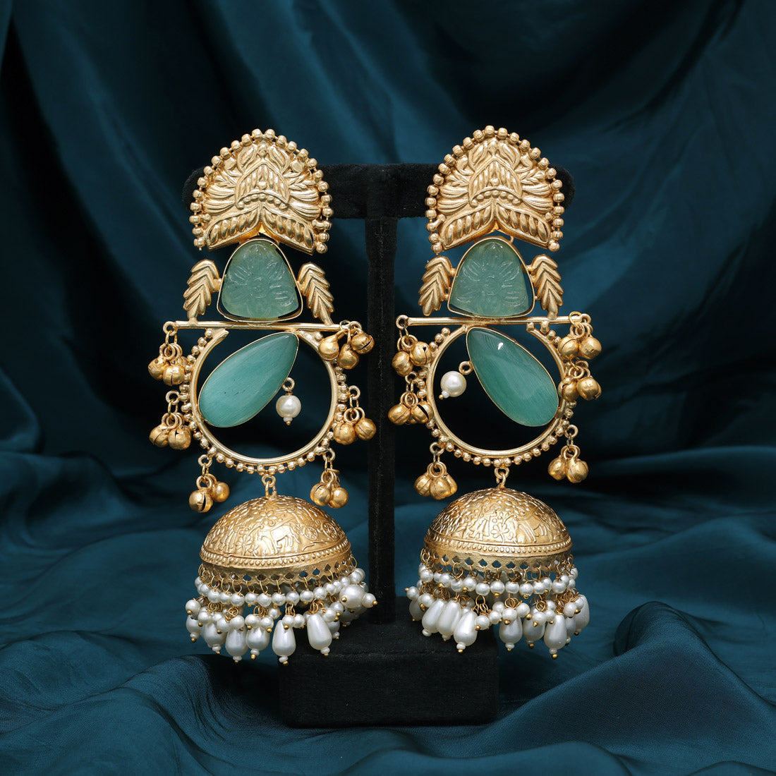 Rama Green Color Handmade In Jaipur On Brass Metal With Natural Carving & Monalisa Stones Amrapali Earrings (AMPE440RGRN) - Preyans.com