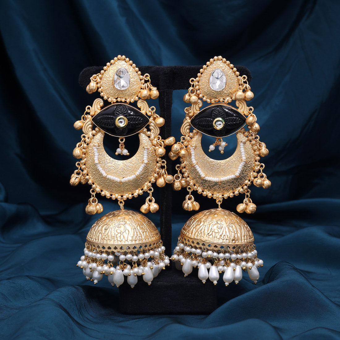 Black Color Handmade In Jaipur On Brass Metal With Moissanite Kundan Amrapali Earrings (AMPE441BLK) - Preyans.com