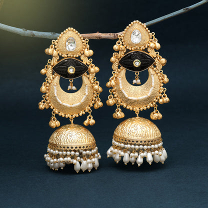 Black Color Handmade In Jaipur On Brass Metal With Moissanite Kundan Amrapali Earrings (AMPE441BLK) - Preyans.com