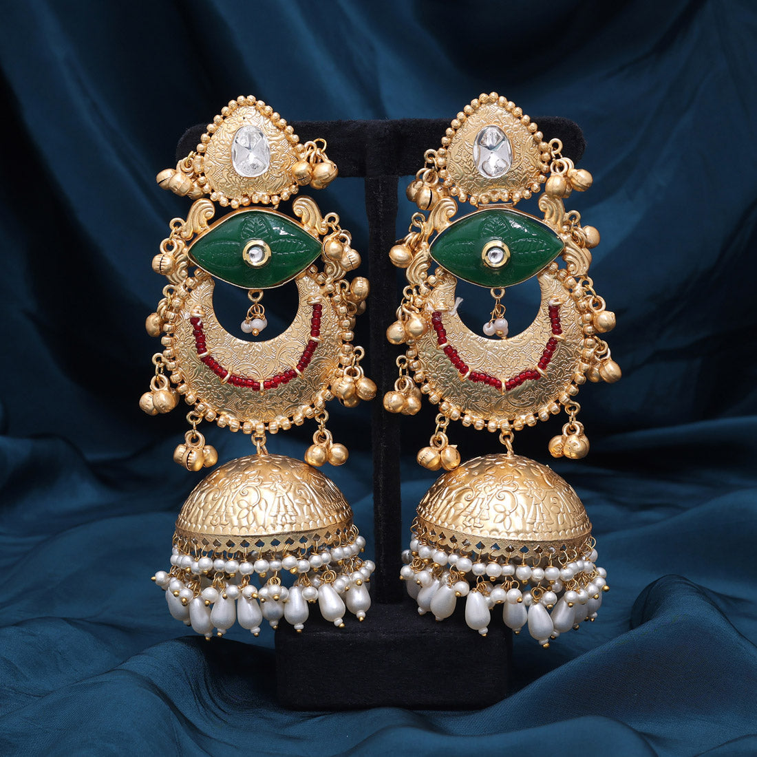 Green Color Handmade In Jaipur On Brass Metal With Carving Stone Amrapali Earrings (AMPE441GRN) - Preyans.com