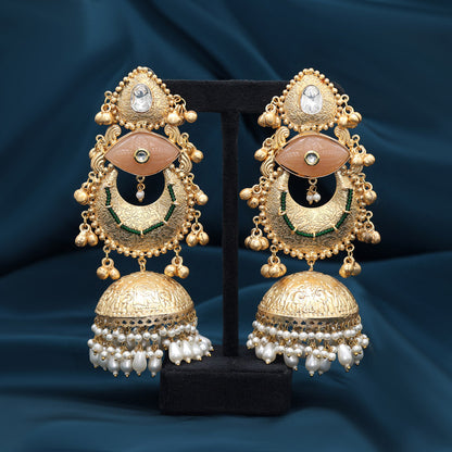 Peach Color Handmade In Jaipur On Brass Metal With Carving Stone Amrapali Earrings (AMPE441PCH) - Preyans.com