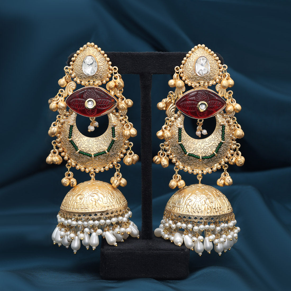 Red Color Handmade In Jaipur On Brass Metal With Carving Stone Amrapali Earrings (AMPE441RED) - Preyans.com