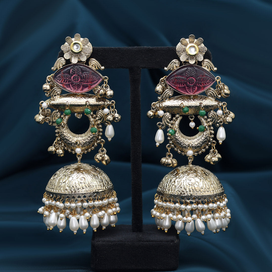 Magenta Color Handmade In Jaipur On Brass Metal With Carving Stone Amrapali Earrings (AMPE445MNT) - Preyans.com