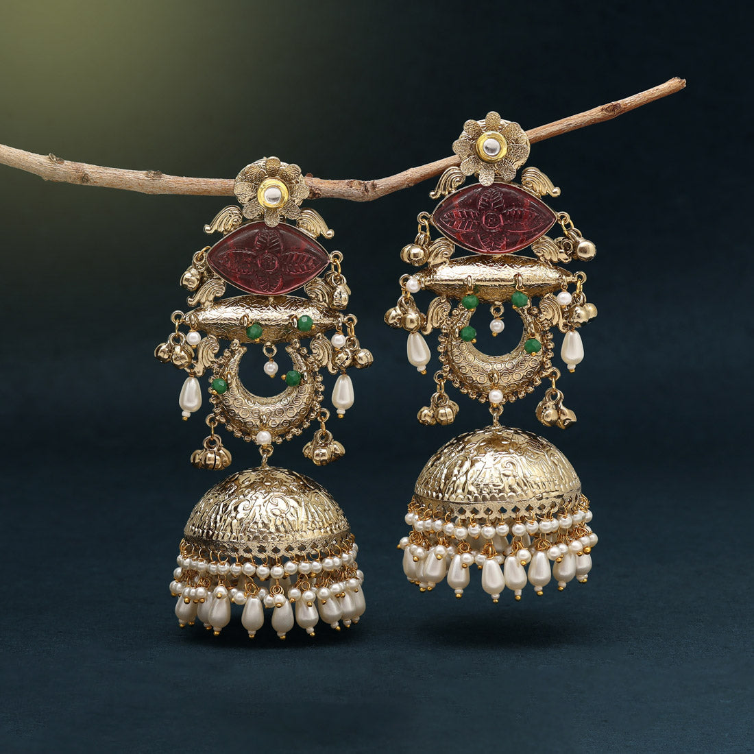 Magenta Color Handmade In Jaipur On Brass Metal With Carving Stone Amrapali Earrings (AMPE445MNT) - Preyans.com