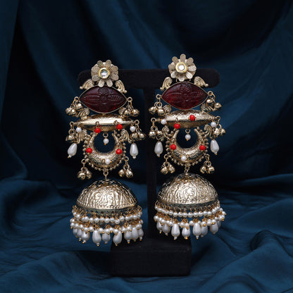 Maroon Color Handmade In Jaipur On Brass Metal With Carving Stone Amrapali Earrings (AMPE445MRN) - Preyans.com