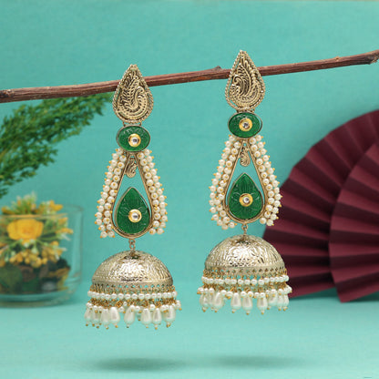 Green Color Big Size Jhumka Amrapali Earrings (AMPE452GRN) - Preyans.com