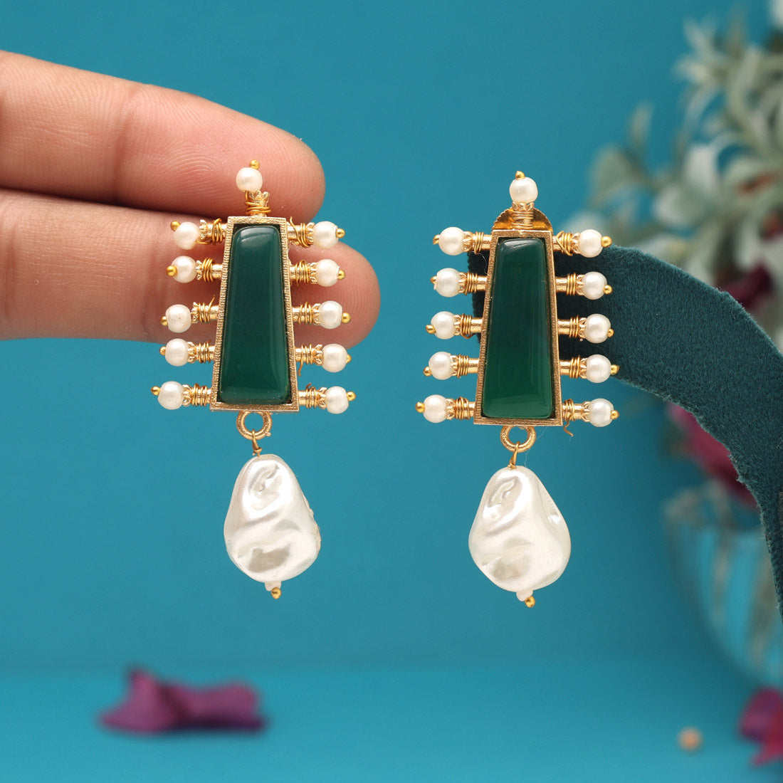 Green Color Amrapali Earrings - Preyans.com