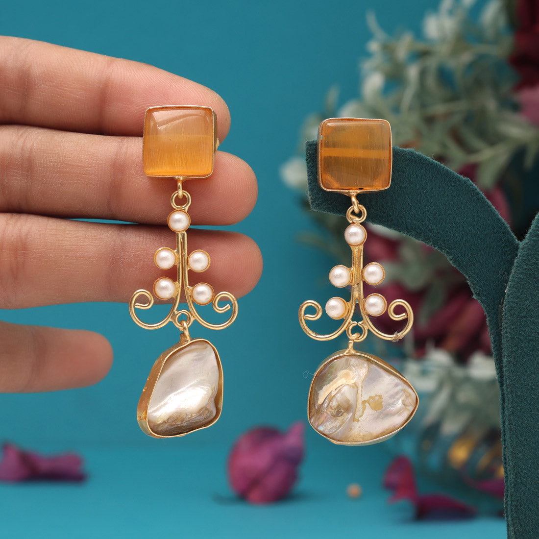 Mustard Yellow Color Amrapali Earrings - Preyans.com