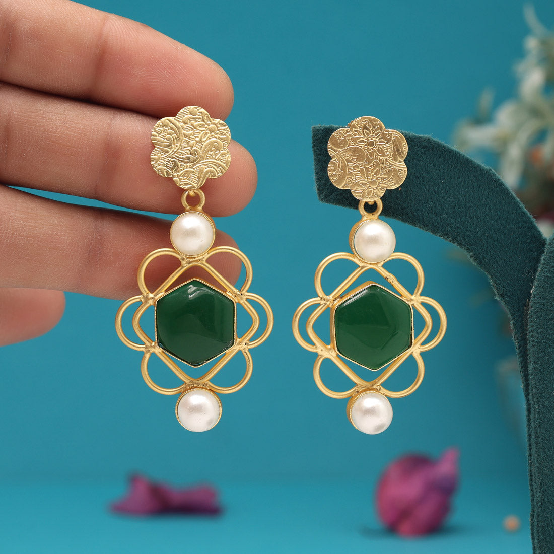 Green Color Amrapali Earrings - Preyans.com