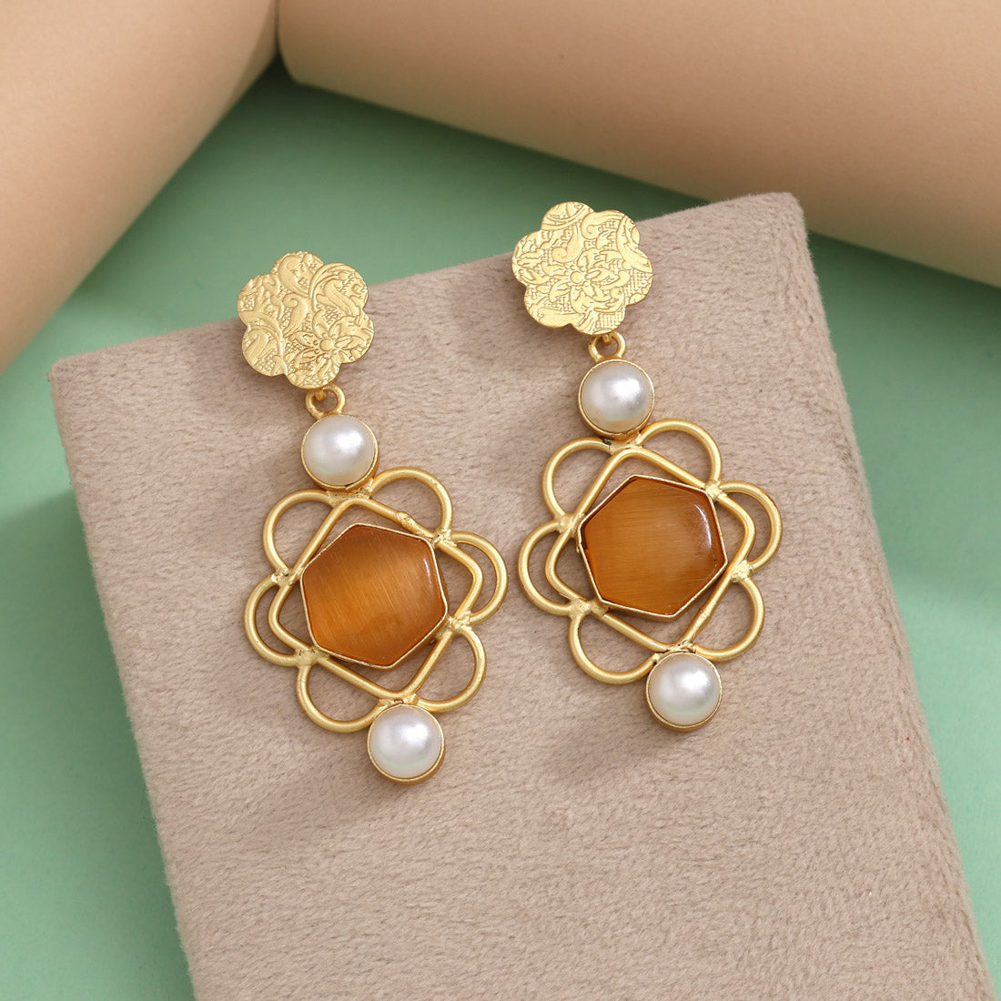 Mustard Yellow Color Amrapali Earrings - Preyans.com