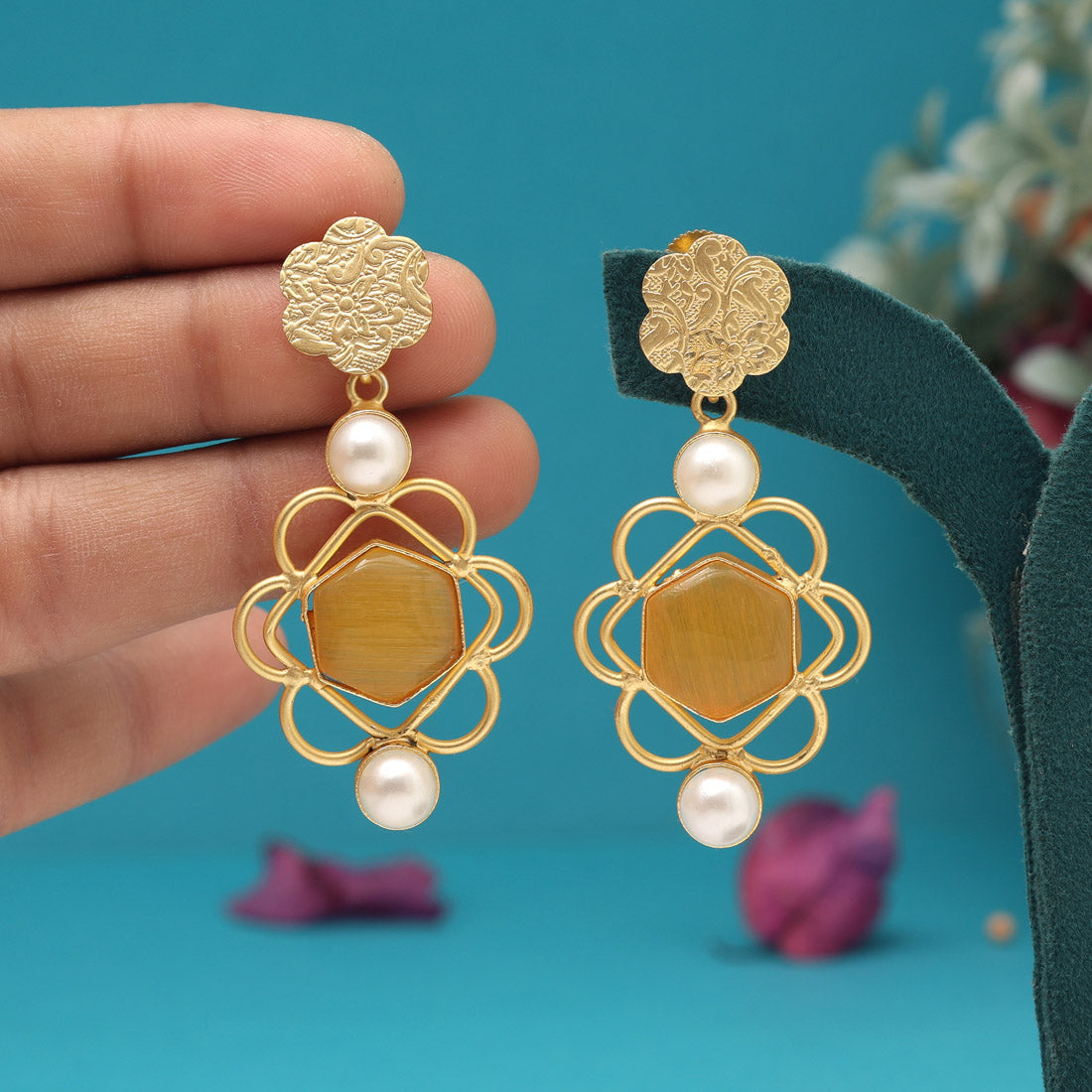 Mustard Yellow Color Amrapali Earrings - Preyans.com