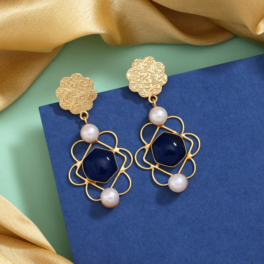 Deep Navy Blue Color Amrapali Earrings - Preyans.com