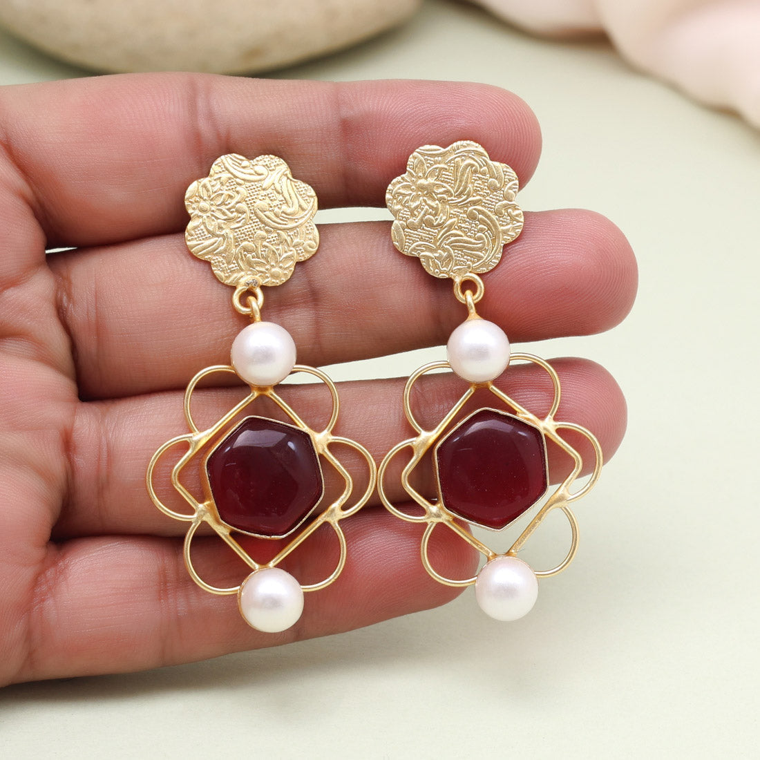 Striking Red Color Amrapali Earrings - Preyans.com