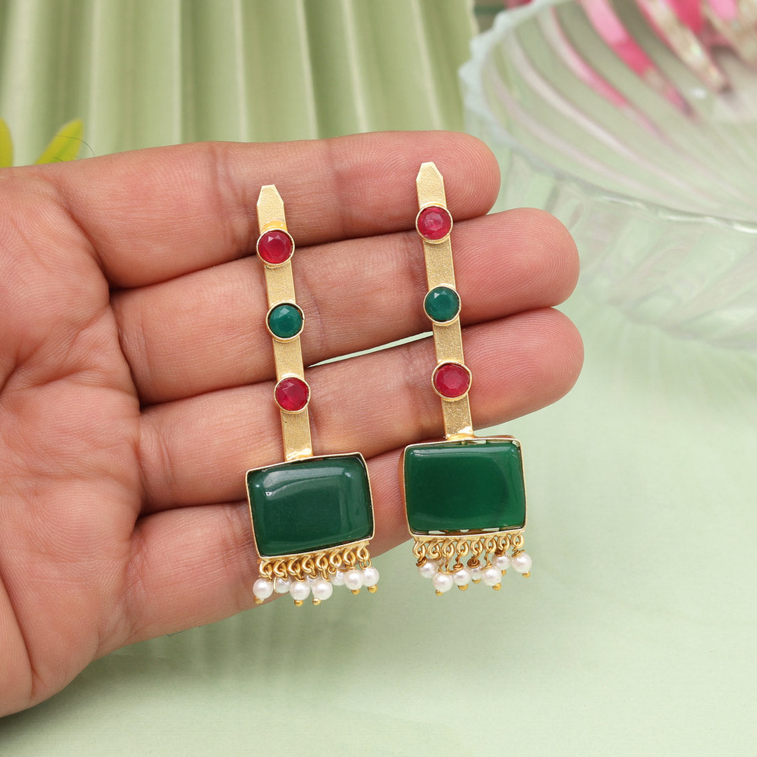 Green Color Amrapali Earrings - Preyans.com