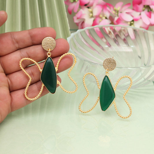 Green Color Butterfly Design Amrapali Earrings - Preyans.com