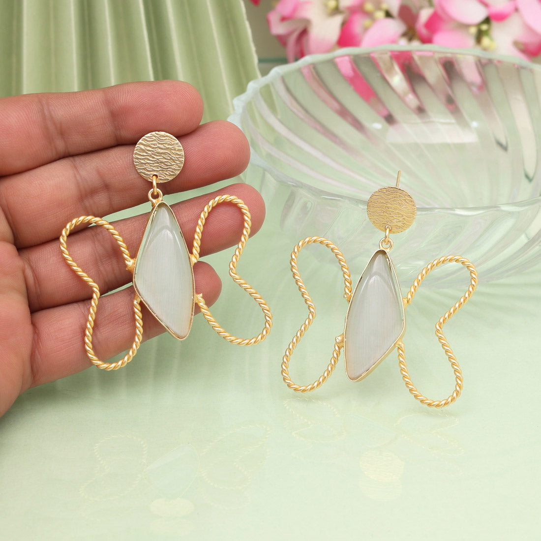 Grey Color Butterfly Design Amrapali Earrings - Preyans.com