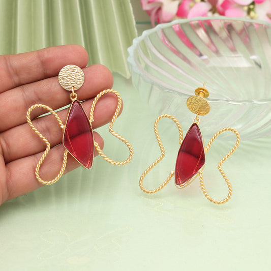 Magenta Color Butterfly Design Amrapali Earrings - Preyans.com