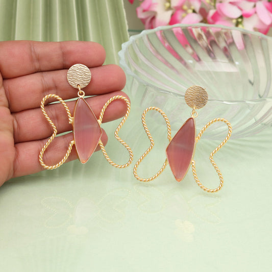 Pink Color Butterfly Design Amrapali Earrings - Preyans.com