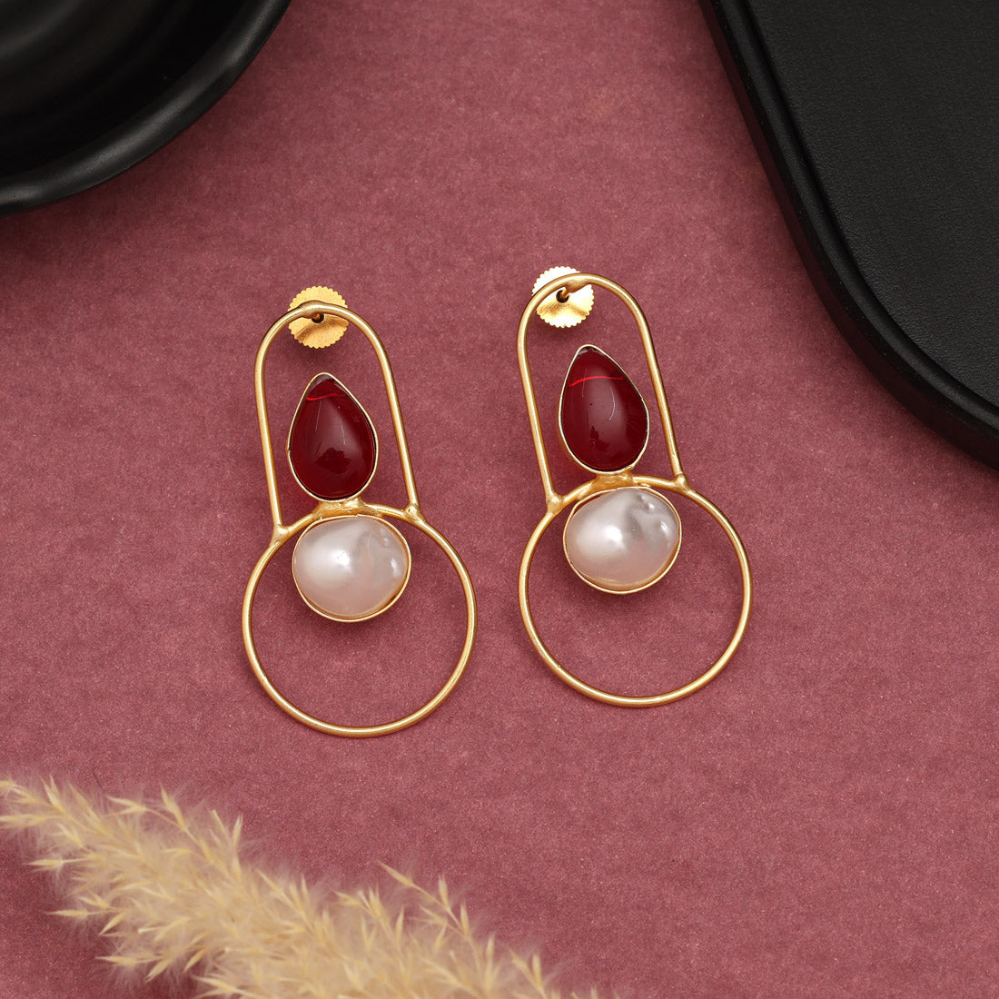 Maroon Color Amrapali Earrings - Preyans.com